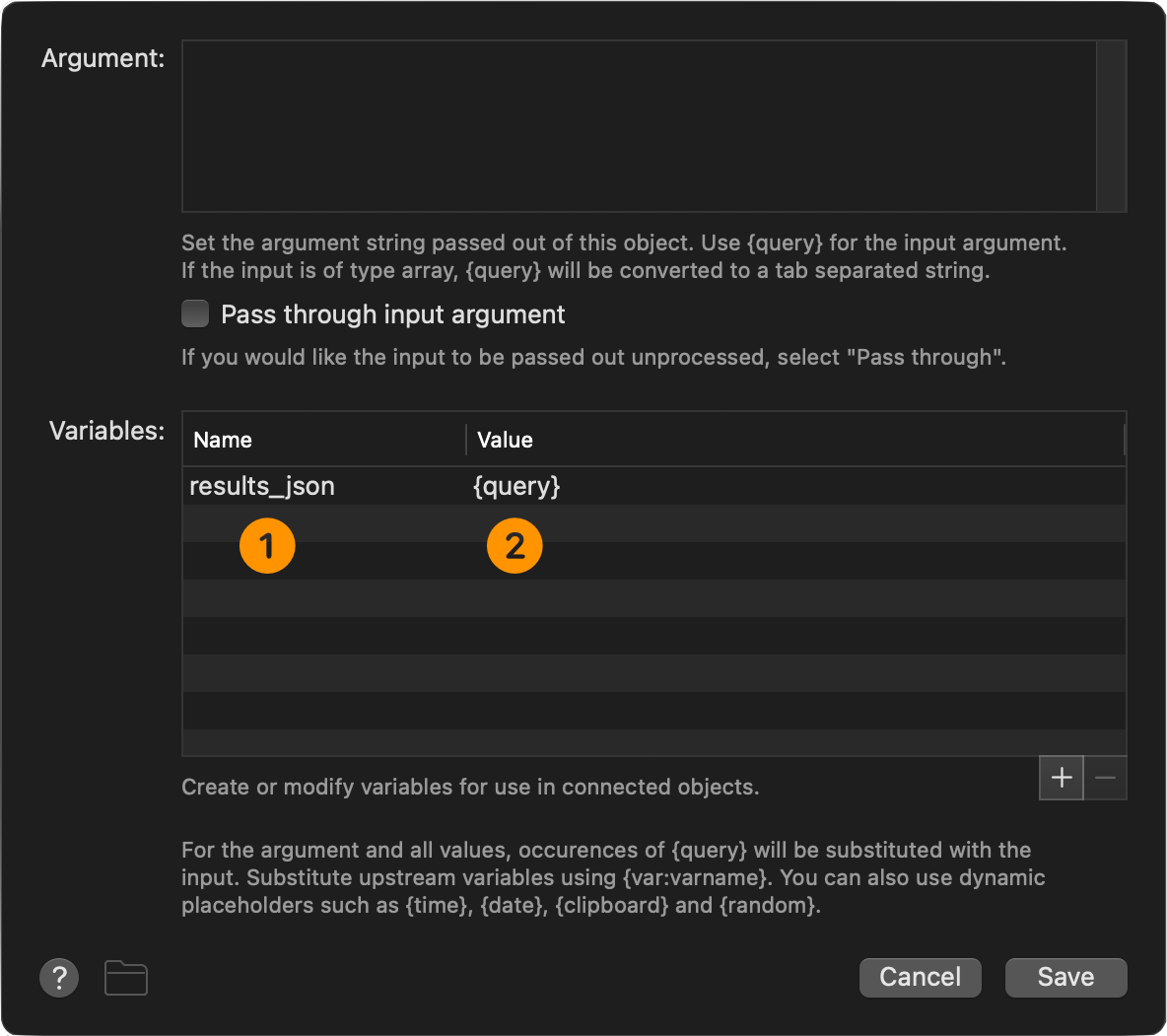 The preferences window for the Variable Constructor step