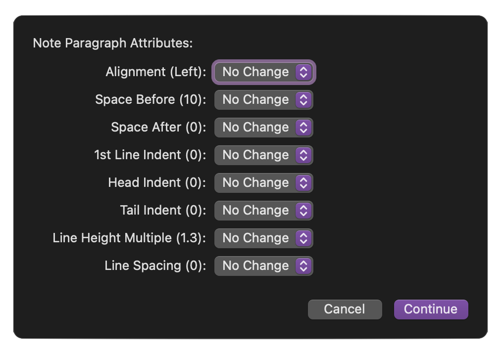 Paragraph attributes plug-in dialog