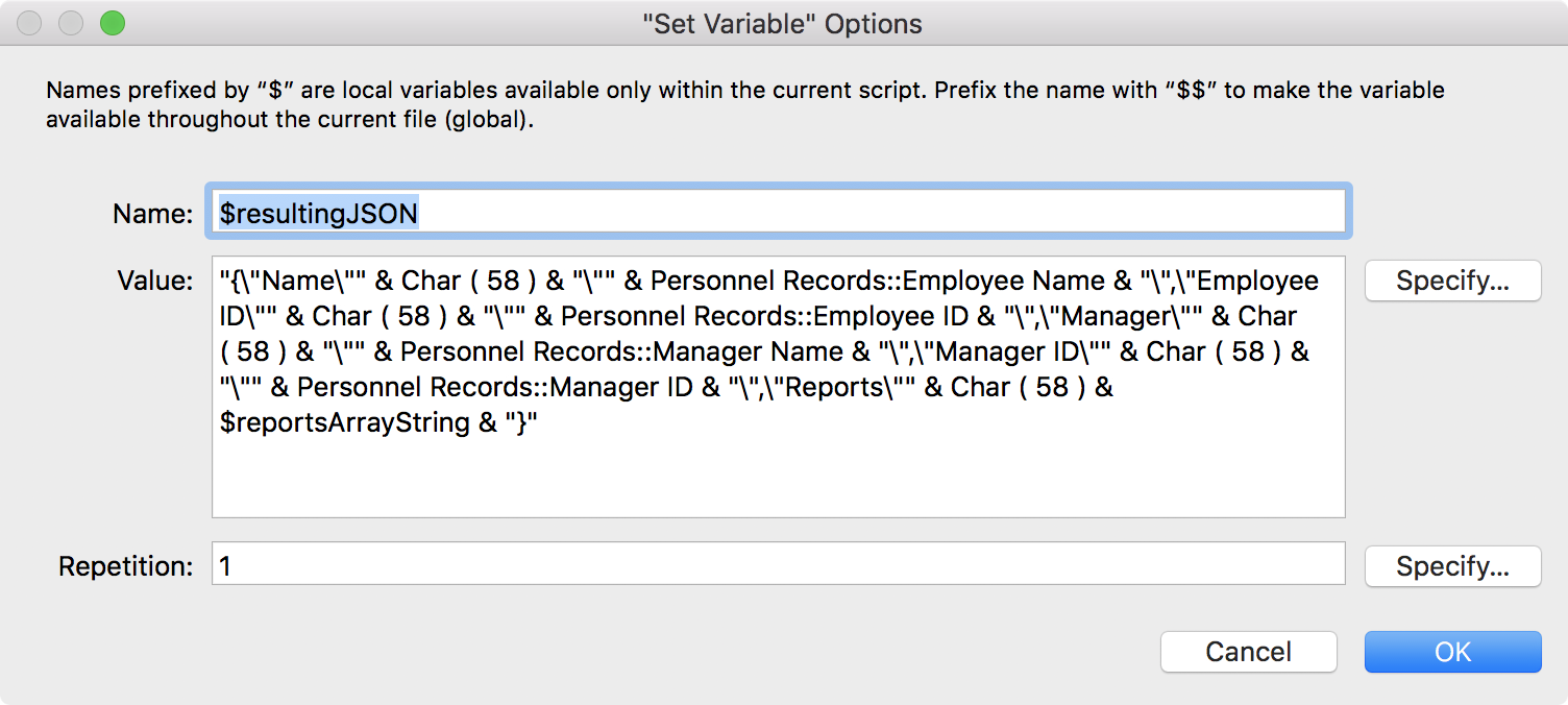 Create the record JSON