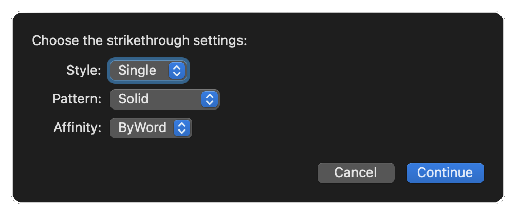 Strikethrough settings dialog