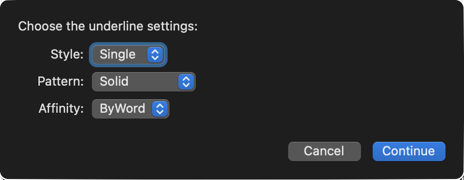 Underline settings dialog