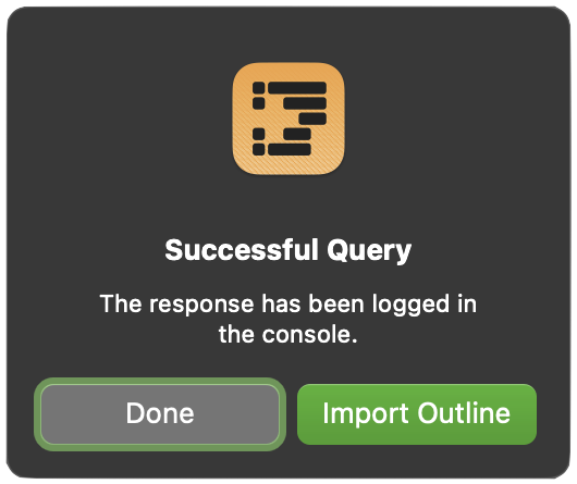 The success alert in OmniOutliner