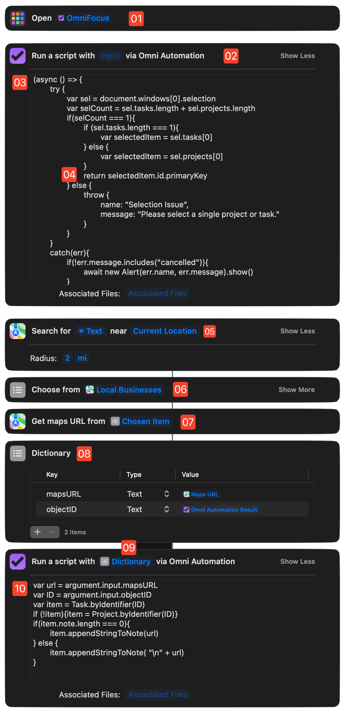 Shortcuts workflow with actions