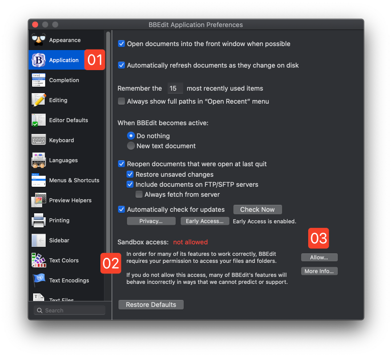 Allowing sandox access for BBEdit