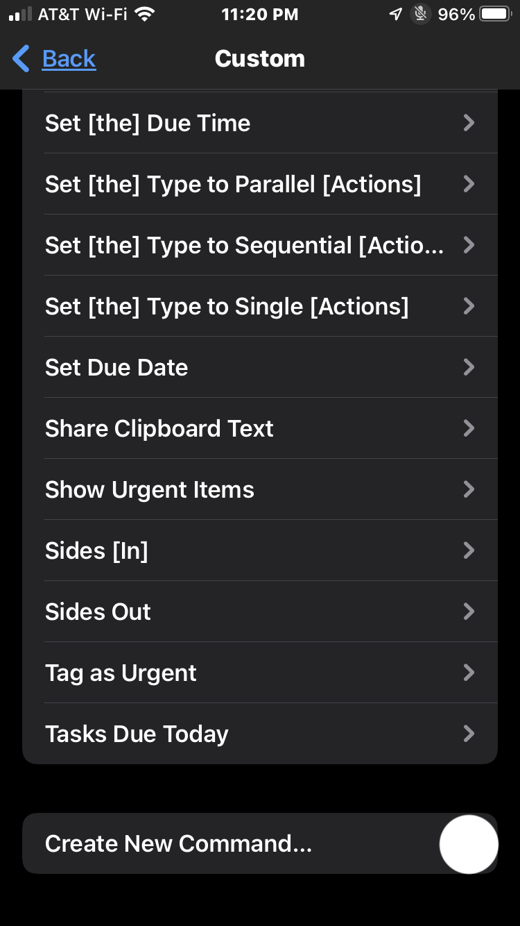 Step 7: Scroll to the bottom, and tap the “Create New Command…” menu option.