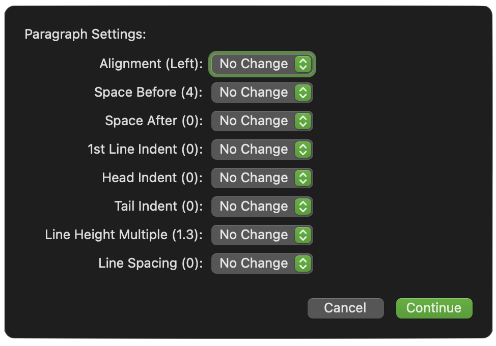 Paragraph attributes plug-in dialog