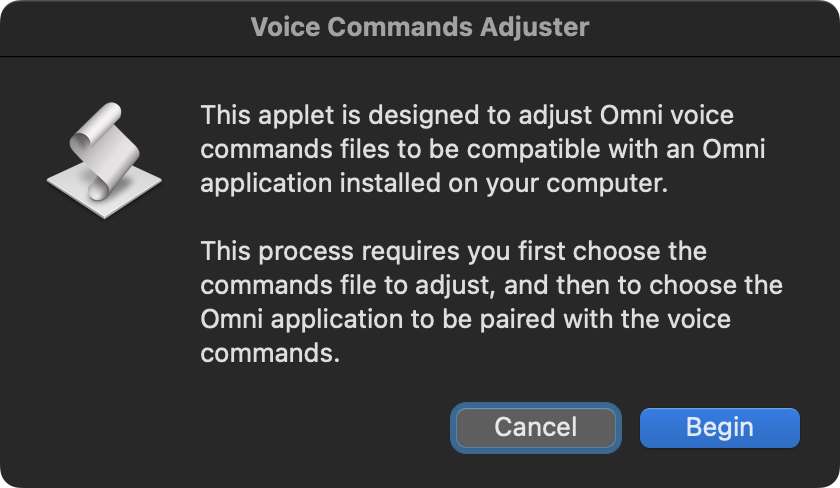 The opening dialog of the VC Commands Adjuster applet